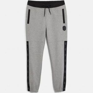 Authetic $295 Coach Mens Medium Gray Black Preloved EUC Cotton Joggers Logo Tape